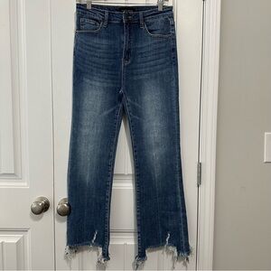 Classic Blue Frayed Hem Flare Jeans
